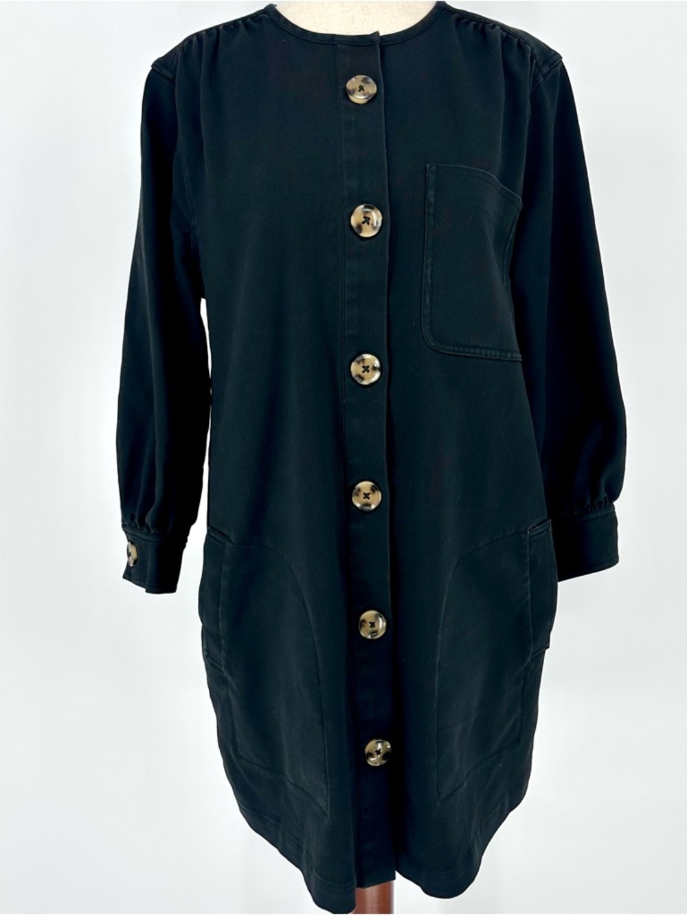 Tuckernuck Black Button Front Mini Dress Oversized Buttons Pocket Shift - Picture 2 of 8